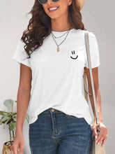 White Smiley Face T Shirt for Women Basic Stretchy Polyester Blend White