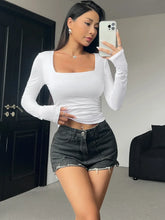 White Square Neck Long Sleeve Shirt for Women