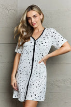 White Star Pattern Sleepwear Dress with Short Sleeves White Sleep Dresses