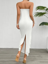 White Strapless Ruffled Maxi Dress