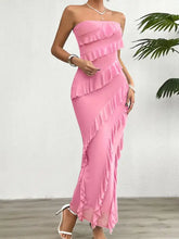 Weißes trägerloses Maxikleid mit Rüschen Maxikleider