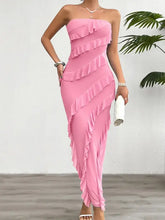 Weißes trägerloses Maxikleid mit Rüschen Maxikleider