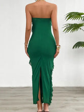 Weißes trägerloses Maxikleid mit Rüschen Maxikleider