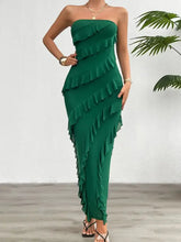Weißes trägerloses Maxikleid mit Rüschen Maxikleider