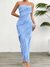 Weißes trägerloses Maxikleid mit Rüschen Maxikleider