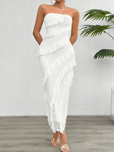 White Strapless Ruffled Maxi Dress