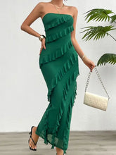 Weißes trägerloses Maxikleid mit Rüschen Maxikleider