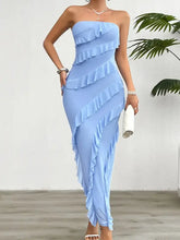 Weißes trägerloses Maxikleid mit Rüschen Maxikleider
