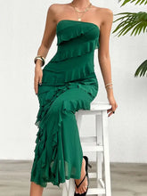 Weißes trägerloses Maxikleid mit Rüschen Maxikleider