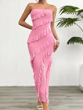 Weißes trägerloses Maxikleid mit Rüschen Rosa Maxikleider