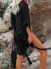 White Striped Buttoned Beach Cover-Up for Women Swimwear Cover-Ups