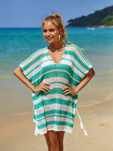 White Striped Crochet Beach Cover Up in Green and White Swimwear Cover-Ups