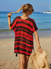 White Striped Crochet Beach Cover Up in Green and White Swimwear Cover-Ups