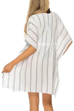 White Striped Kaftan Dress Beach Cover-Up Swimwear Cover-Ups