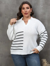 White Striped Knit Sweater with Long Sleeve Length White Sweater Pullovers