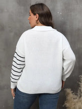 White Striped Knit Sweater with Long Sleeve Length Sweater Pullovers