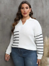 White Striped Knit Sweater with Long Sleeve Length Sweater Pullovers