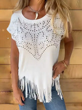 White Studded Fringe T-Shirt for Women White Woman T Shirts