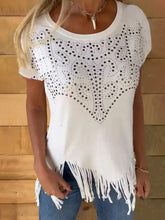 White Studded Fringe T-Shirt for Women