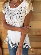 White Studded Fringe T-Shirt for Women