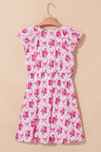 White Summer Dress with Pink Floral and Ribbon Pattern