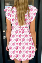 White Summer Dress with Pink Floral and Ribbon Pattern Casual Dresses