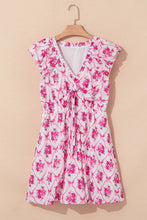 White Summer Dress with Pink Floral and Ribbon Pattern