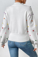 White Mock Neck Sweater with Colorful Pom Poms and Long Sleeves