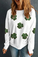 Sequin Lucky Clover Long Sleeve Sweatshirt Woman Sweatshirts