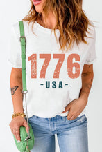 White T-Shirt with 1776 USA Print for Women White
