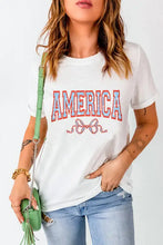White T Shirt with America Graphic Bow Design for Women