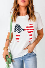 White T-Shirt with American Flag Bow for Women