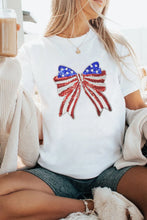 White T-Shirt with American Flag Bow Sequin Detail