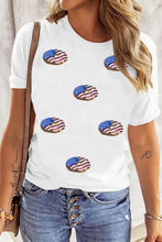 White T-Shirt with American Flag Donut Pattern for Women