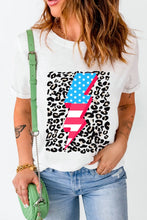 White T-Shirt with American Flag Lightning Bolt Design for Women