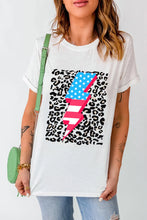 White T-Shirt with American Flag Lightning Bolt Design for Women