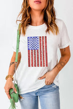 White T-Shirt with American Flag Sequin Graphic for Women White