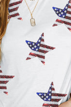 White T-Shirt with American Flag Star Sequin Embellishments