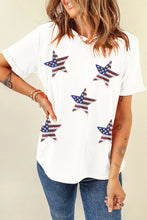 White T-Shirt with American Flag Stars and Sequin Detail White