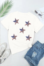 White T-Shirt with American Flag Stars and Sequin Detail