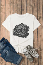 White t shirt with black rose graphic for women, machine wash