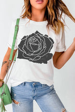 White T-Shirt with Black Rose Graphic for Women