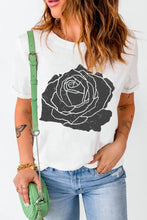 White T-Shirt with Black Rose Graphic for Women