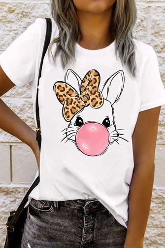 White T-Shirt with Bunny Graphic for Women White