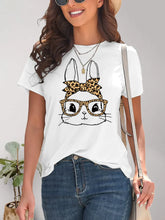 White T Shirt with Bunny Graphic in Soft Stretchy Polyester Blend White