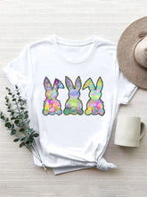 White T Shirt with Colorful Bunny Print for Women White