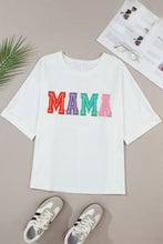 White T-Shirt with Colorful MAMA Sequin Lettering for Women Woman T Shirts