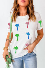 White T-Shirt with Colorful Palm Tree Graphic for Women