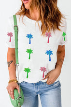 White T-Shirt with Colorful Palm Tree Graphic for Women
