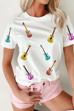 White T Shirt with Colorful Sequin Guitar Pattern for Women